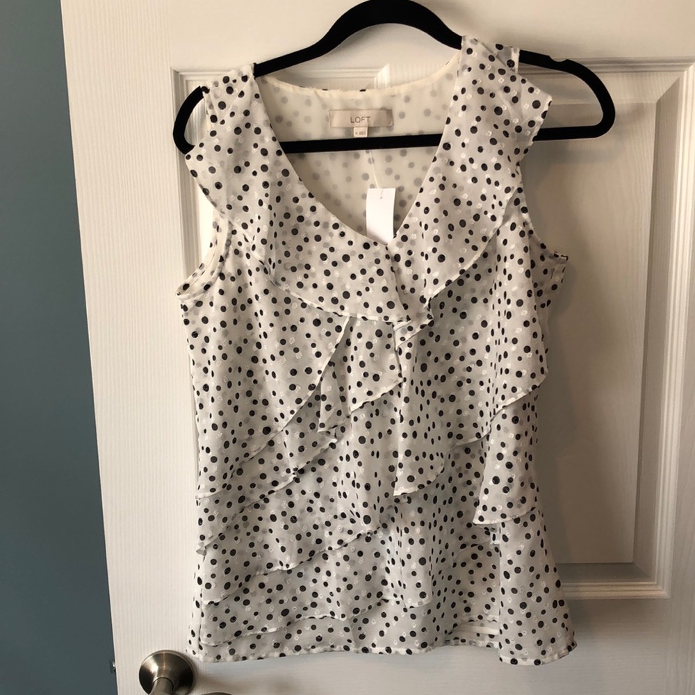 Loft polka dot front ruffle-tiered shell
